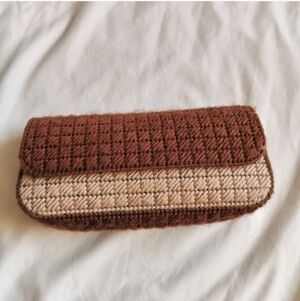 Woven wool brown neutral color pochette pouch